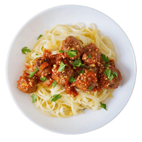 Plate of pasta with meatballs and tomato sauce
